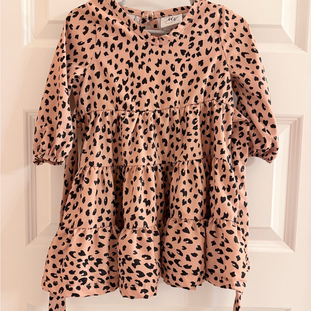 Girls Leopard Print Tiered Dress – Long Sleeve